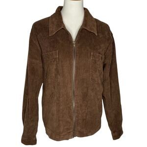 Vintage Y2K Corduroy Jacket Chocolate Brown Full Zip Womens Large Grunge Preppy